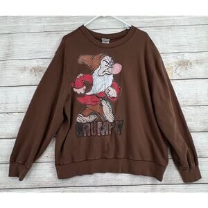 Vintage Disney Store Offset Grumpy Crewneck Sweatshirt Womens Large Brown